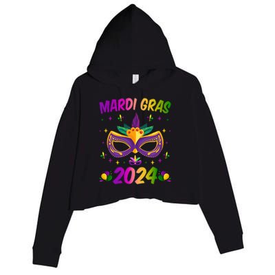 Mardi Gras 2024 Funny Mardi Gras Mask Costume Crop Fleece Hoodie