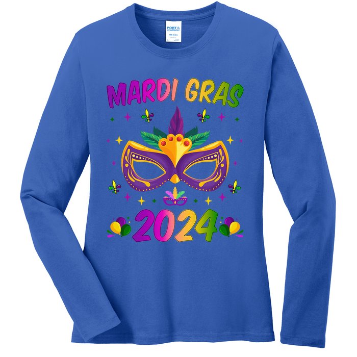 Mardi Gras 2024 Funny Mardi Gras Mask Costume Ladies Long Sleeve Shirt