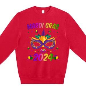 Mardi Gras 2024 Funny Mardi Gras Mask Costume Premium Crewneck Sweatshirt