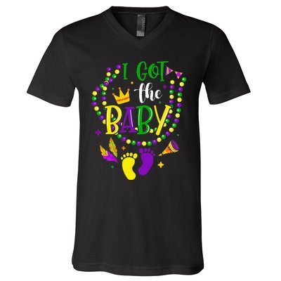 Mardi Gras 2024 I Got The Baby Pregnancy Announcement V-Neck T-Shirt