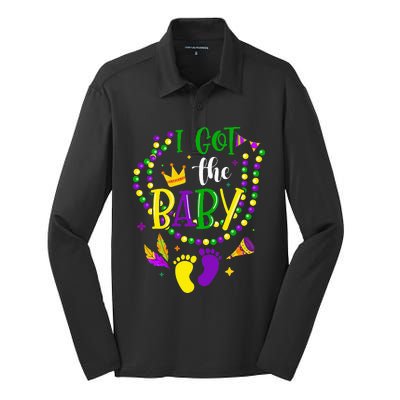 Mardi Gras 2024 I Got The Baby Pregnancy Announcement Silk Touch Performance Long Sleeve Polo