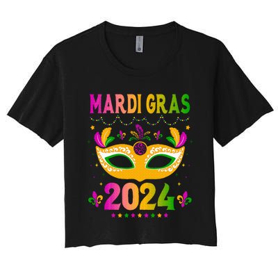 Mardi Gras 2024 Funny Mardi Gras Mask Costume Women's Crop Top Tee