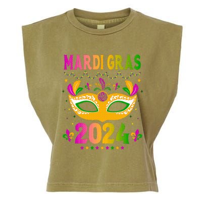 Mardi Gras 2024 Funny Mardi Gras Mask Costume Garment-Dyed Women's Muscle Tee