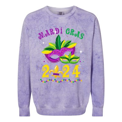 Mardi Gras 2024 Mask Fleur De Lys Beads Nola Carnival Party Colorblast Crewneck Sweatshirt