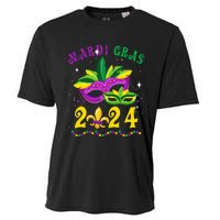 Mardi Gras 2024 Mask Fleur De Lys Beads Nola Carnival Party Cooling Performance Crew T-Shirt