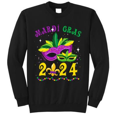 Mardi Gras 2024 Mask Fleur De Lys Beads Nola Carnival Party Sweatshirt