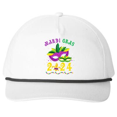 Mardi Gras 2024 Mask Fleur De Lys Beads Nola Carnival Party Snapback Five-Panel Rope Hat