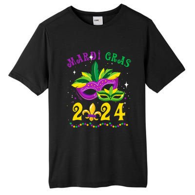 Mardi Gras 2024 Mask Fleur De Lys Beads Nola Carnival Party Tall Fusion ChromaSoft Performance T-Shirt