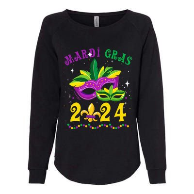 Mardi Gras 2024 Mask Fleur De Lys Beads Nola Carnival Party Womens California Wash Sweatshirt