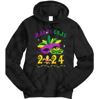 Mardi Gras 2024 Mask Fleur De Lys Beads Nola Carnival Party Tie Dye Hoodie