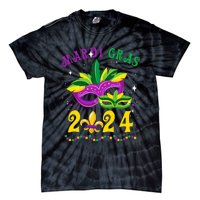 Mardi Gras 2024 Mask Fleur De Lys Beads Nola Carnival Party Tie-Dye T-Shirt