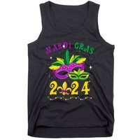 Mardi Gras 2024 Mask Fleur De Lys Beads Nola Carnival Party Tank Top