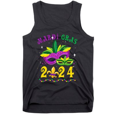 Mardi Gras 2024 Mask Fleur De Lys Beads Nola Carnival Party Tank Top