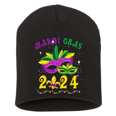 Mardi Gras 2024 Mask Fleur De Lys Beads Nola Carnival Party Short Acrylic Beanie