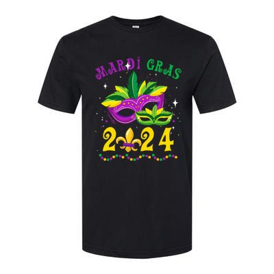 Mardi Gras 2024 Mask Fleur De Lys Beads Nola Carnival Party Softstyle CVC T-Shirt