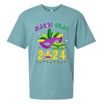 Mardi Gras 2024 Mask Fleur De Lys Beads Nola Carnival Party Sueded Cloud Jersey T-Shirt