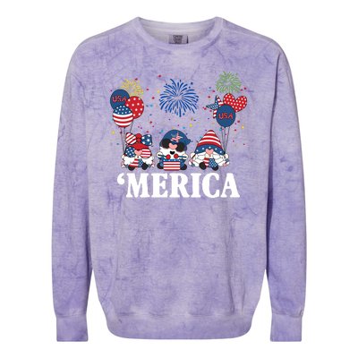 Merica Gnome 4th Of July Celebration Colorblast Crewneck Sweatshirt