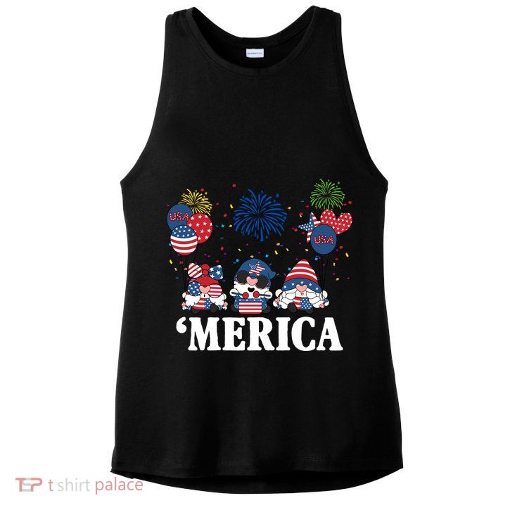 Merica Gnome 4th Of July Celebration Ladies PosiCharge Tri-Blend Wicking Tank