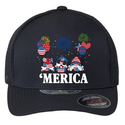 Merica Gnome 4th Of July Celebration Flexfit Unipanel Trucker Cap