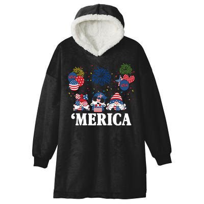 Merica Gnome 4th Of July Celebration Hooded Wearable Blanket