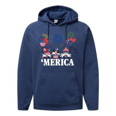 Merica Gnome 4th Of July Celebration Performance Fleece Hoodie