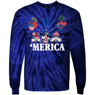 Merica Gnome 4th Of July Celebration Tie-Dye Long Sleeve Shirt