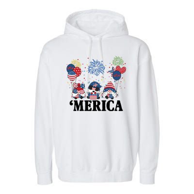 Merica Gnome 4th Of July Celebration Garment-Dyed Fleece Hoodie