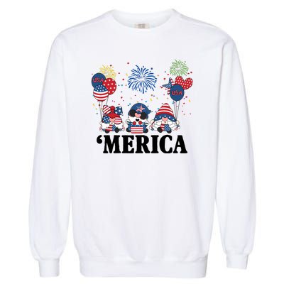 Merica Gnome 4th Of July Celebration Garment-Dyed Sweatshirt