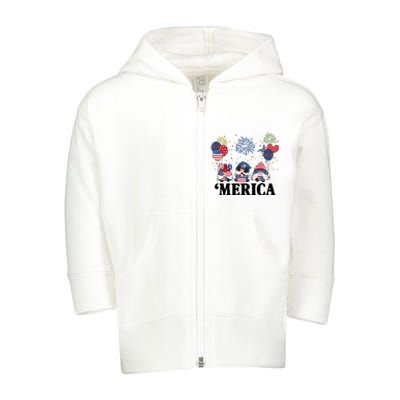 Merica Gnome 4th Of July Celebration Toddler Zip Fleece Hoodie