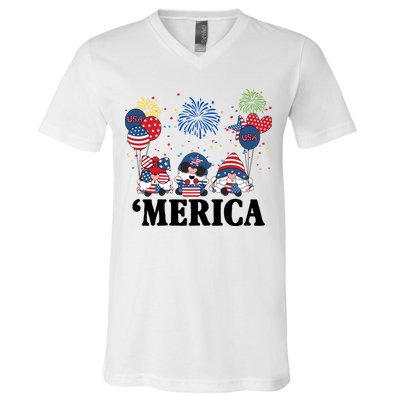 Merica Gnome 4th Of July Celebration V-Neck T-Shirt