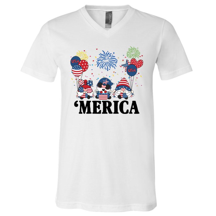 Merica Gnome 4th Of July Celebration V-Neck T-Shirt