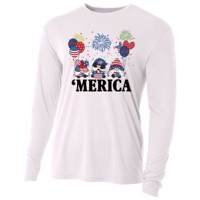 Merica Gnome 4th Of July Celebration Cooling Performance Long Sleeve Crew