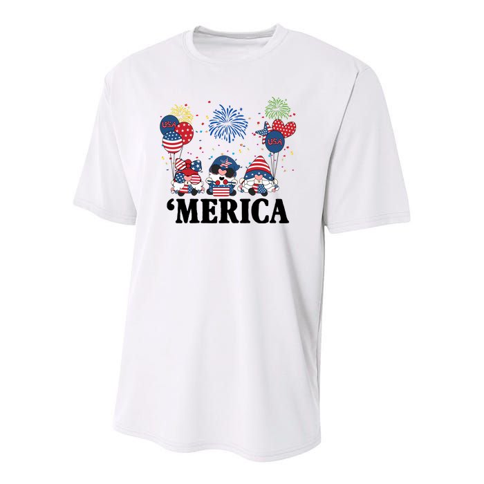 Merica Gnome 4th Of July Celebration Youth Performance Sprint T-Shirt