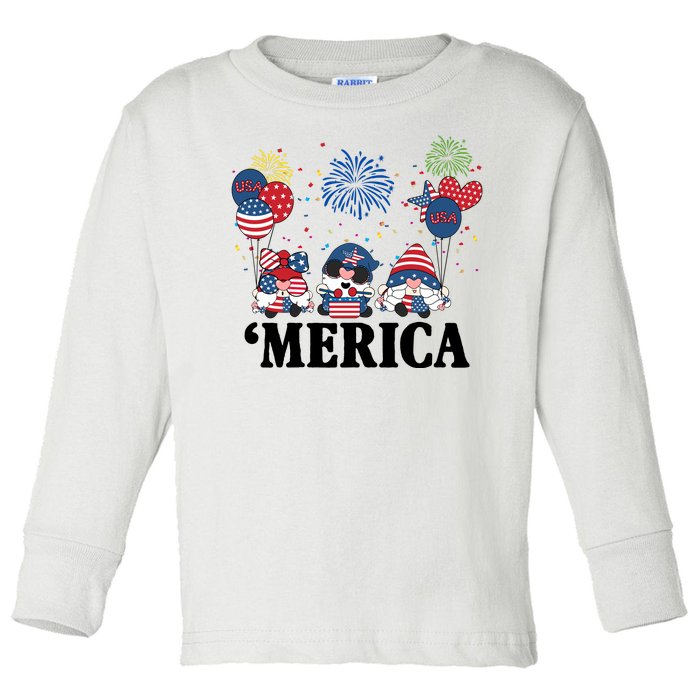 Merica Gnome 4th Of July Celebration Toddler Long Sleeve Shirt