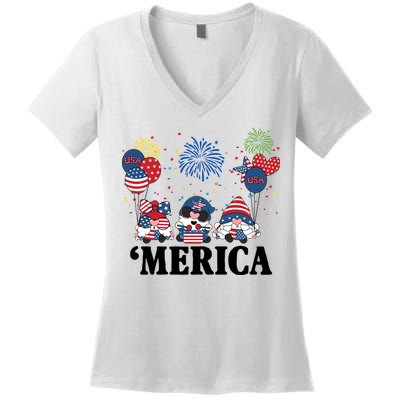 Merica Gnome 4th Of July Celebration Women's V-Neck T-Shirt