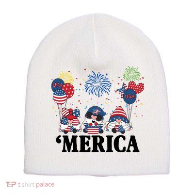 Merica Gnome 4th Of July Celebration Short Acrylic Beanie