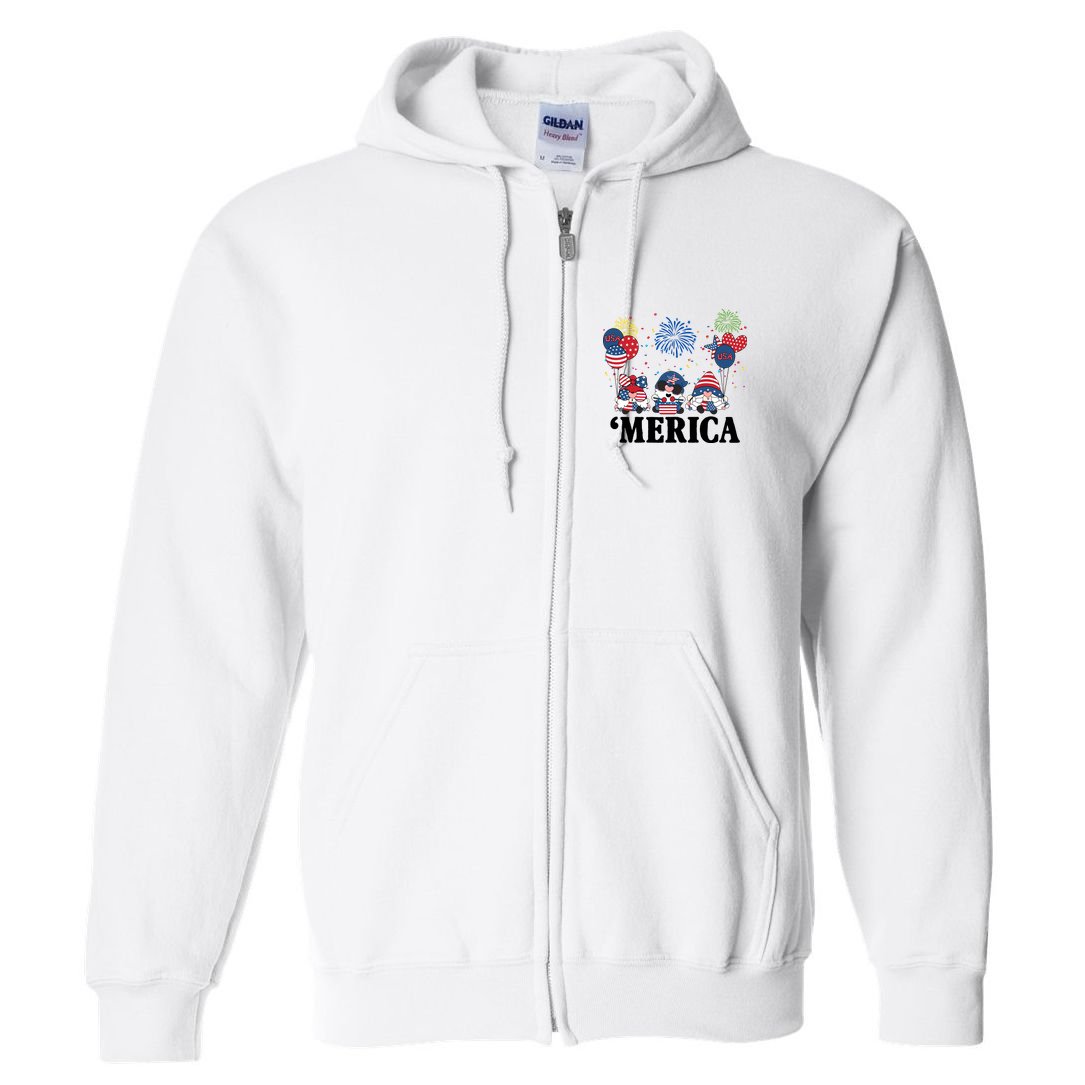 Merica Gnome 4th Of July Celebration Full Zip Hoodie