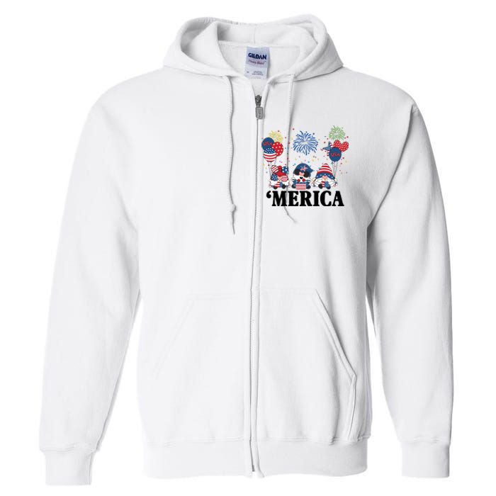 Merica Gnome 4th Of July Celebration Full Zip Hoodie