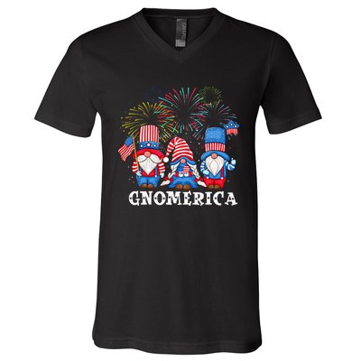 Merica Gnome 4th Of July Funny Patriotic Gnomes American USA V-Neck T-Shirt