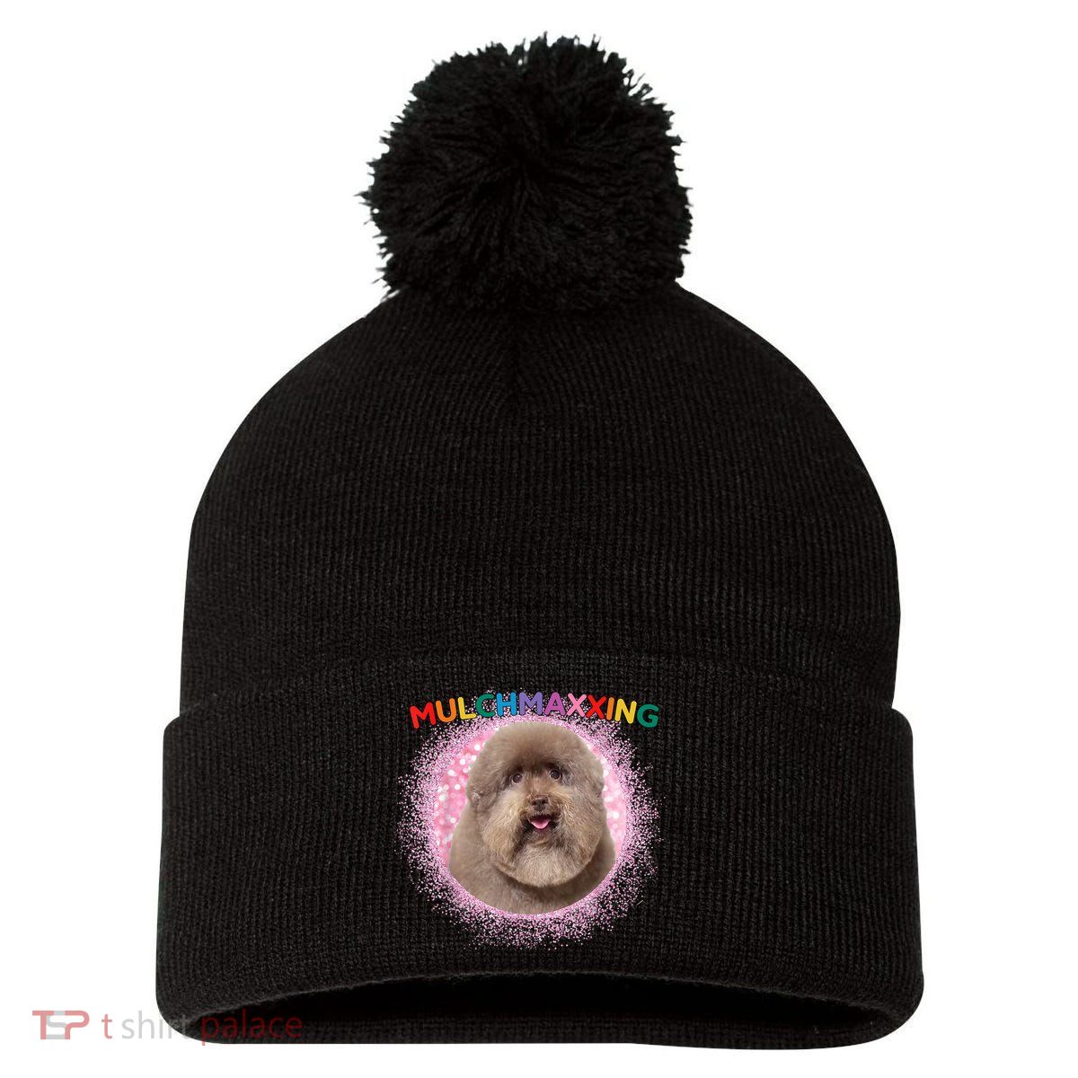 Mulch Gang 4 Life Mulchmaxxing Puppy Dog Meme For Dog Lovers Pom Pom 12in Knit Beanie