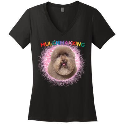 Mulch Gang 4 Life Mulchmaxxing Puppy Dog Meme For Dog Lovers Women's V-Neck T-Shirt
