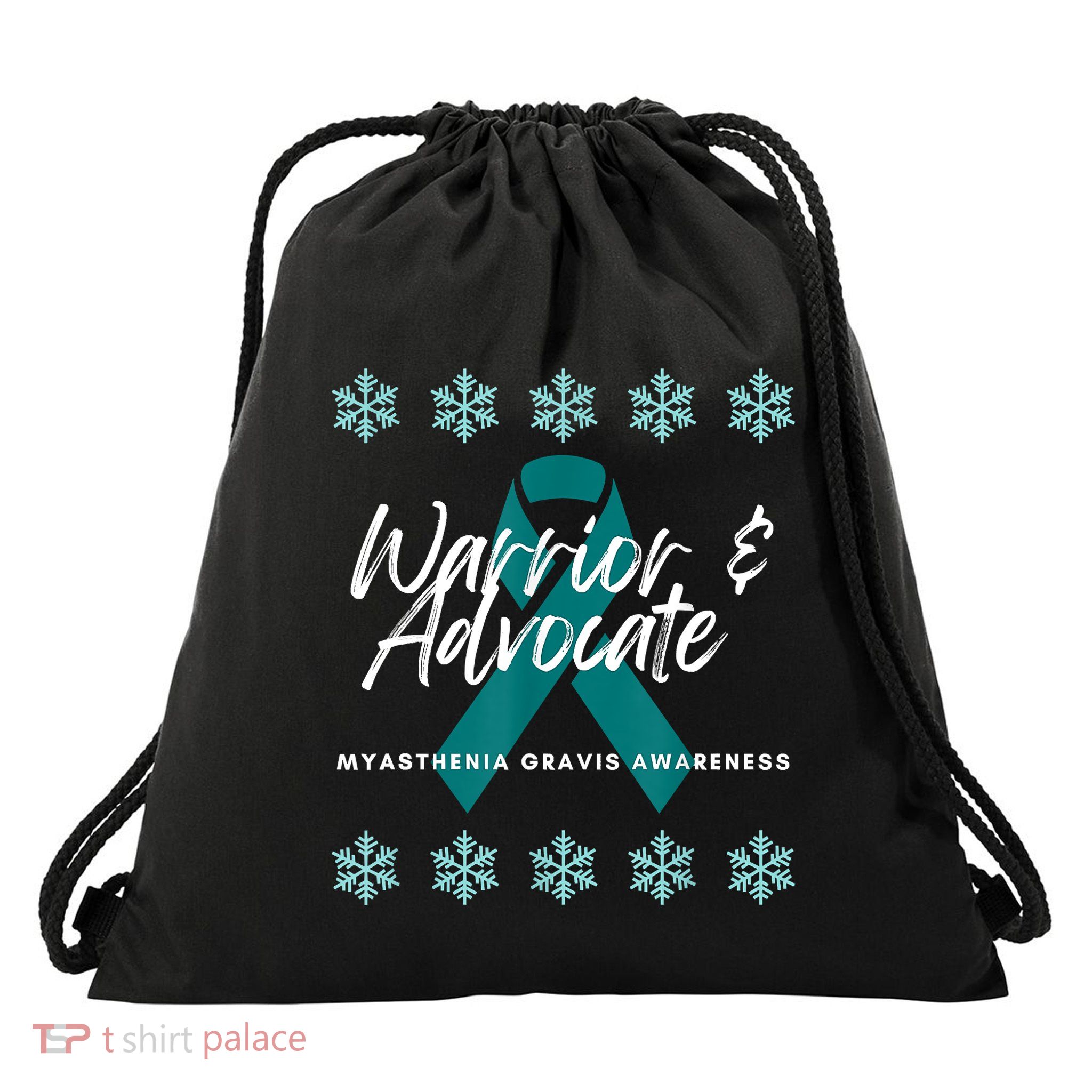 Myasthenia Gravis Awareness Teal Ribbon Warrior Advocate Drawstring Bag