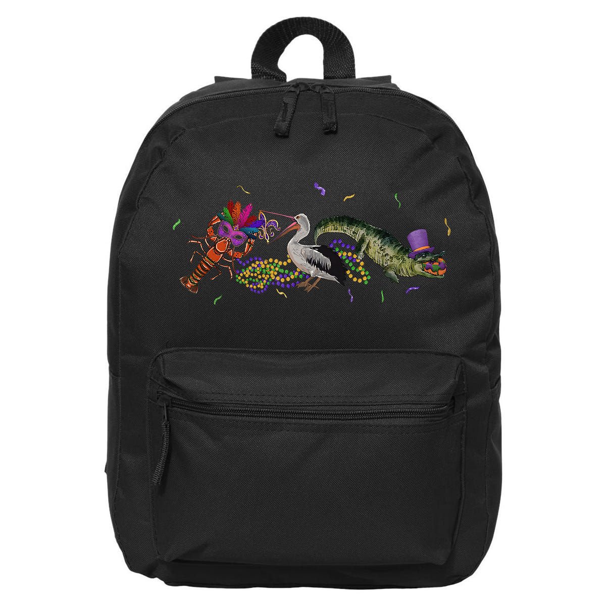 Mardi Gras Alligator Pelican Crawfish New Orleans Carnival 16 in Basic Backpack