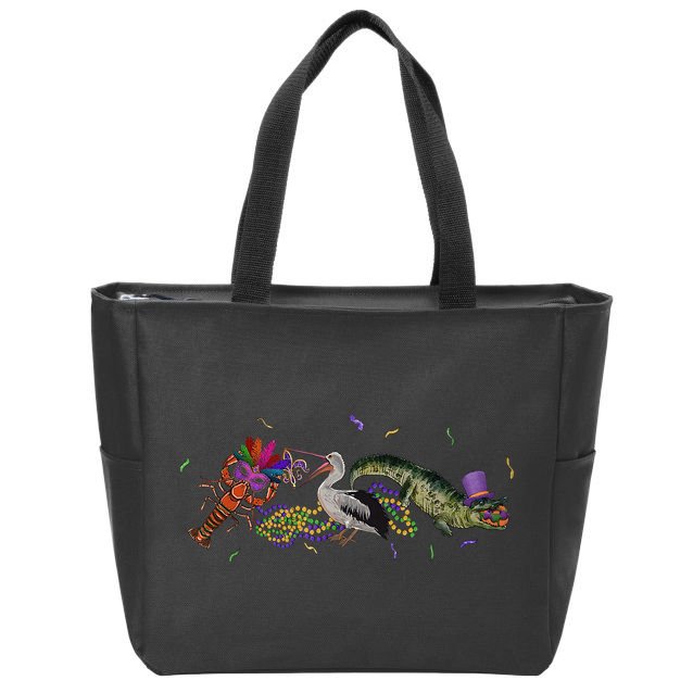Mardi Gras Alligator Pelican Crawfish New Orleans Carnival Zip Tote Bag