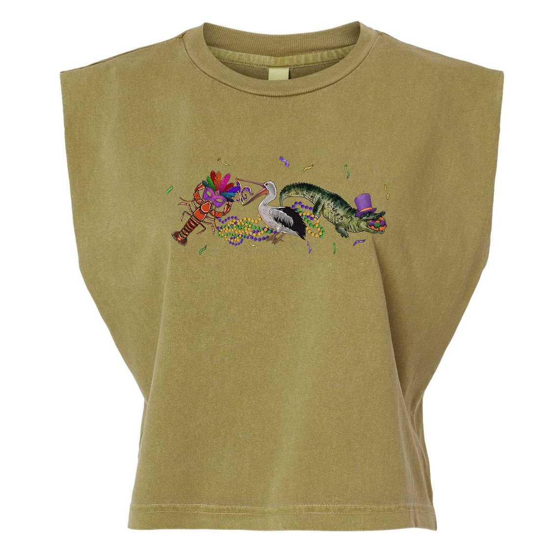 Mardi Gras Alligator Pelican Crawfish New Orleans Carnival Garment-Dyed Women's Muscle Tee