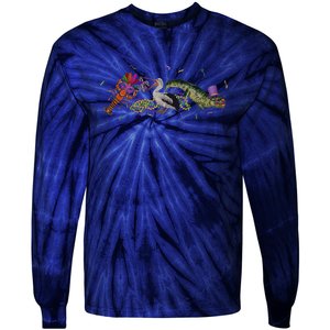 Mardi Gras Alligator Pelican Crawfish New Orleans Carnival Tie-Dye Long Sleeve Shirt