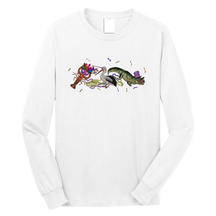 Mardi Gras Alligator Pelican Crawfish New Orleans Carnival Long Sleeve Shirt