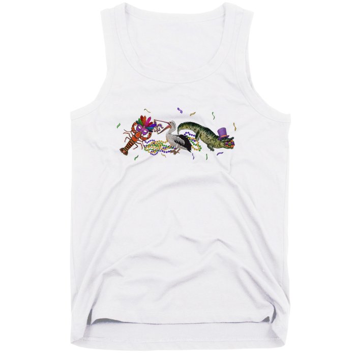 Mardi Gras Alligator Pelican Crawfish New Orleans Carnival Tank Top