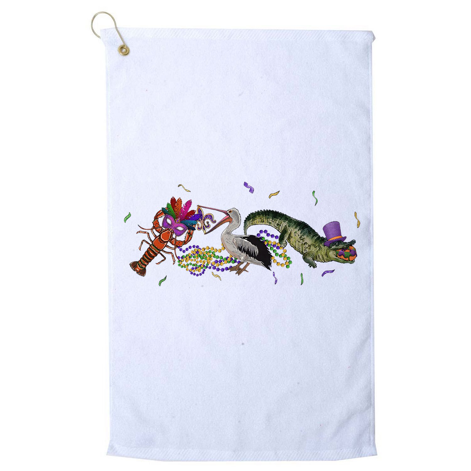 Mardi Gras Alligator Pelican Crawfish New Orleans Carnival Golf Towel
