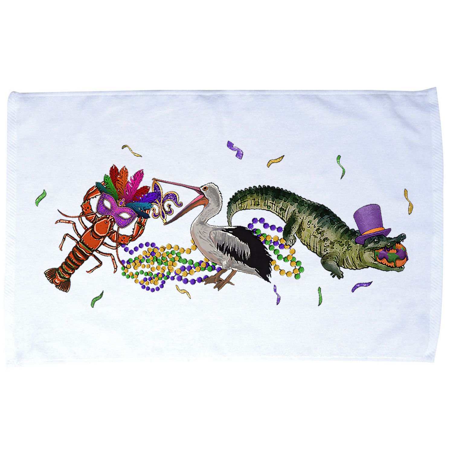 Mardi Gras Alligator Pelican Crawfish New Orleans Carnival Microfiber Hand Towel